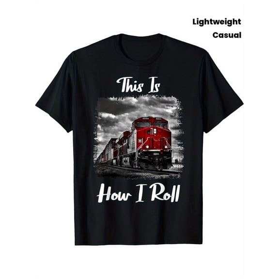 Men's Casual Locomotive Train Graphic Crewneck T-Shirt