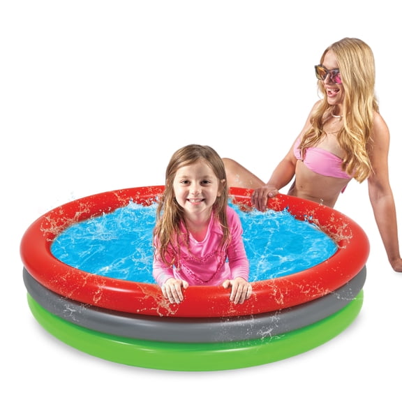 POZA Inflatable Swimming Pool for Kids - 3 Ring Red Gold, Silver, Green Gold Kiddie Pool with Non-Inflatable Bottom, Round Blow Up Pools for Fun Summer Party - 40x10 Inches