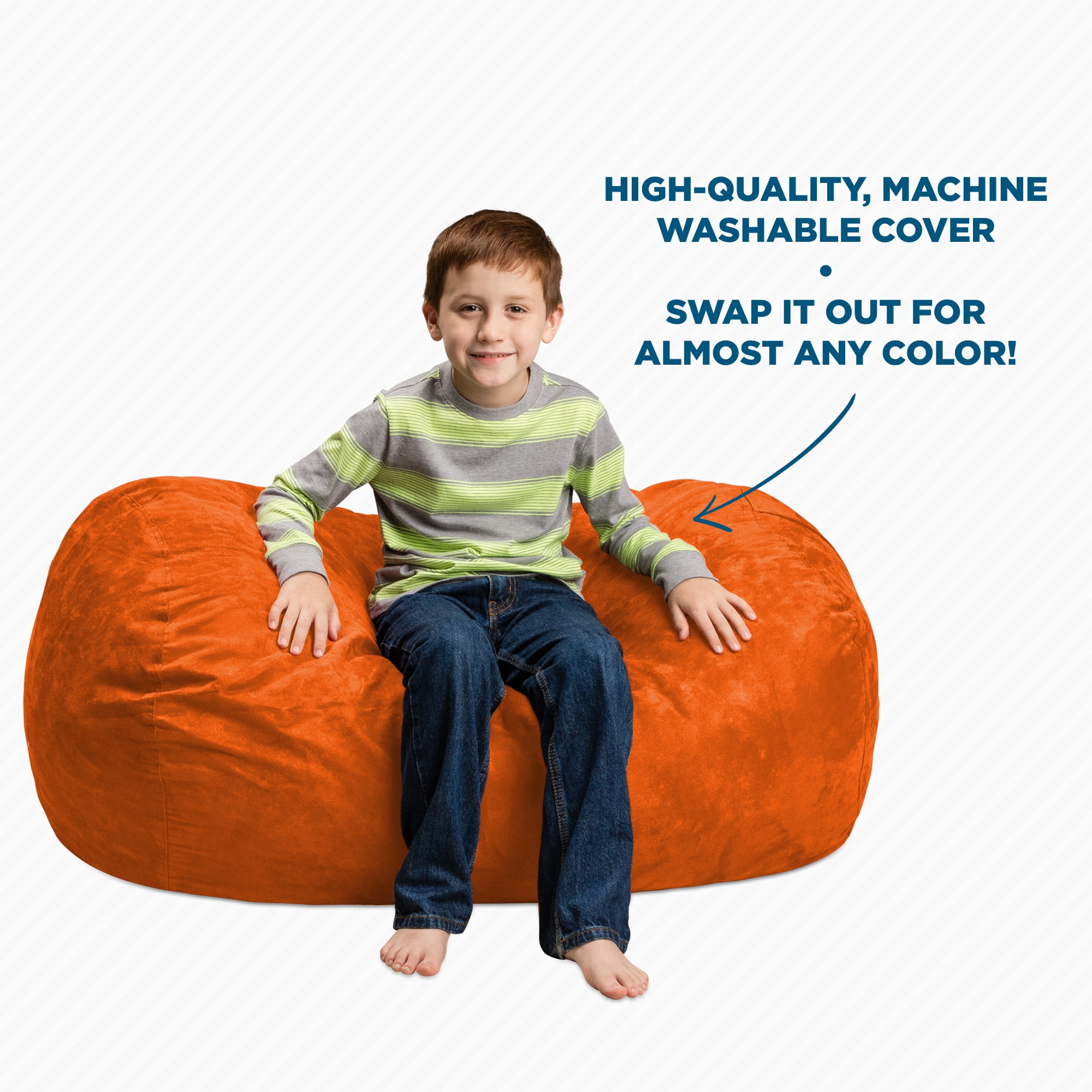 Chill Sack Bean Bag Chair, Memory Foam Lounger with Microsuede Cover, Kids, 2.5 ft, Orange