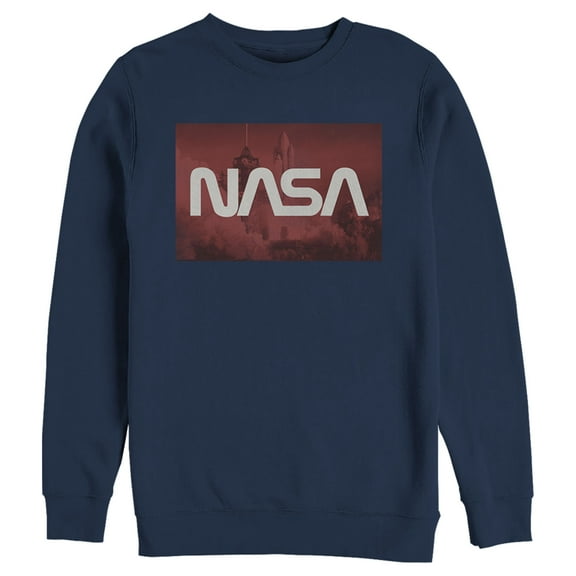 Men's NASA Space Shuttle Blast Off Text Over Lay  Sweatshirt Navy Blue 2X Large
