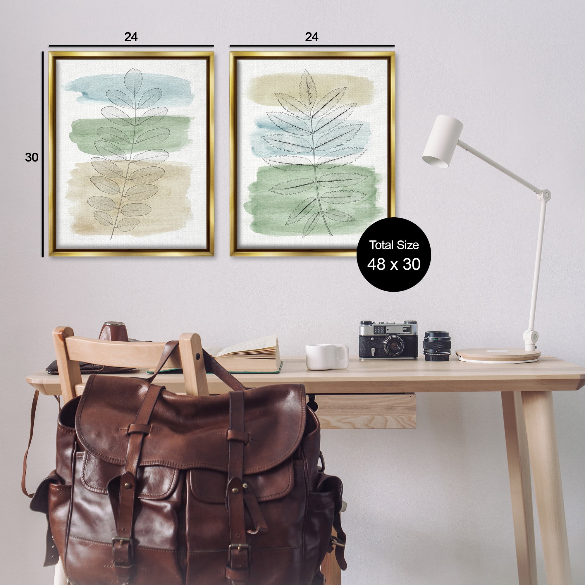 Stupell Industries Neutral Spring Forest Branches Botanical & Floral Painting Gold Floater Framed Canvas Art Print Wall Art, 25 x 31, Set of 2