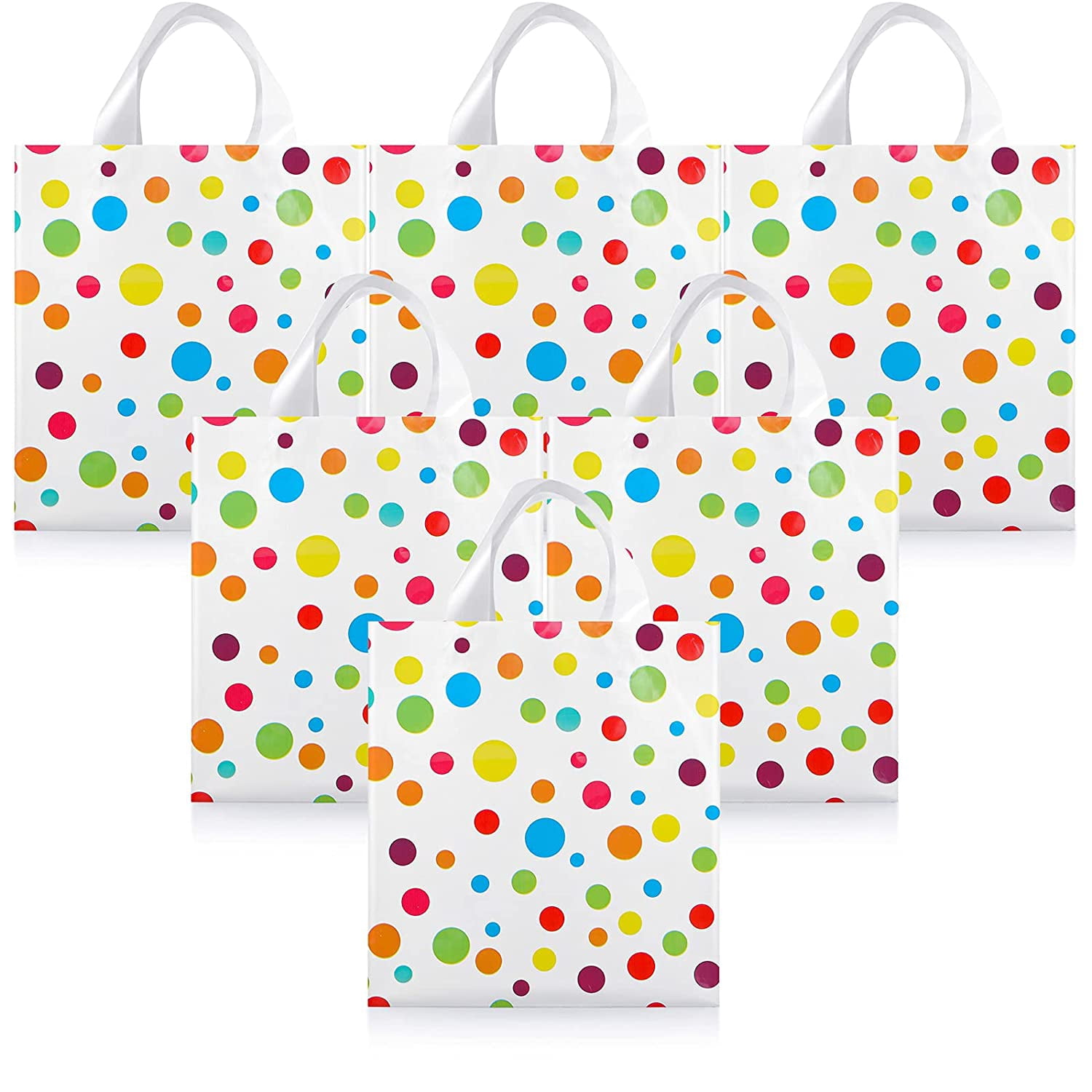 100 Pieces Merchandise Bags, 9 x 12 Inch Plastic Shopping Bags with Die Cut Handles for Shopping, Birthdays, Parties, 2.36 Mil Thick (Colorful Dots)