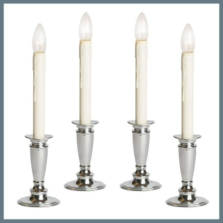 

Set of 4 Battery Operated Window Candles Shiny Silver