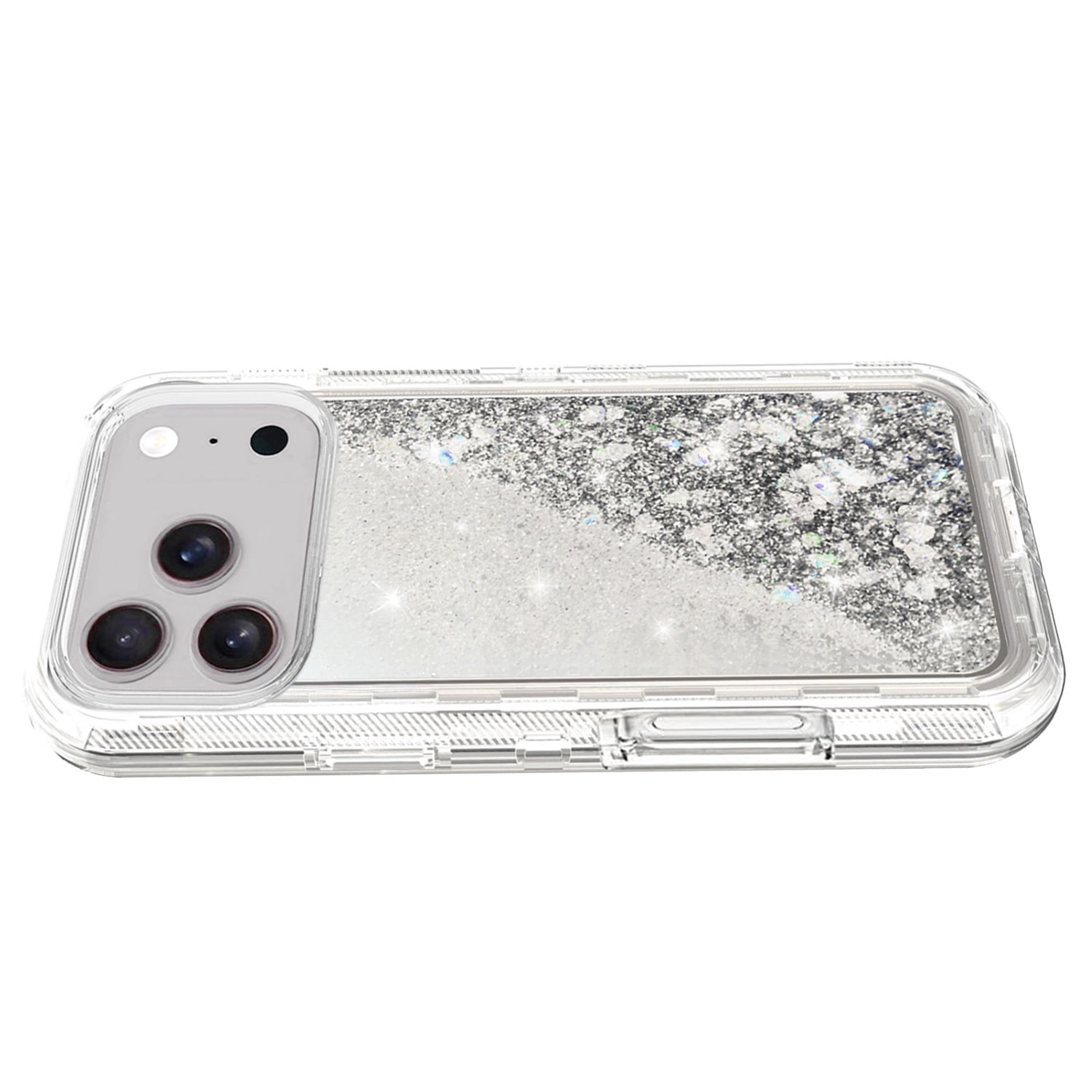 Heavy-Duty Protective Glitter Liquid Cover for iPhone 17 Pro Max - Silver