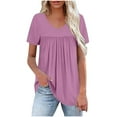 thumbnail image 2 of QUNYINEY Casual Womens Tops Trendy Solid Short Sleeve V Neck Peplum Shirts Pleated Loose Shirts for Women Trendy, 2 of 8