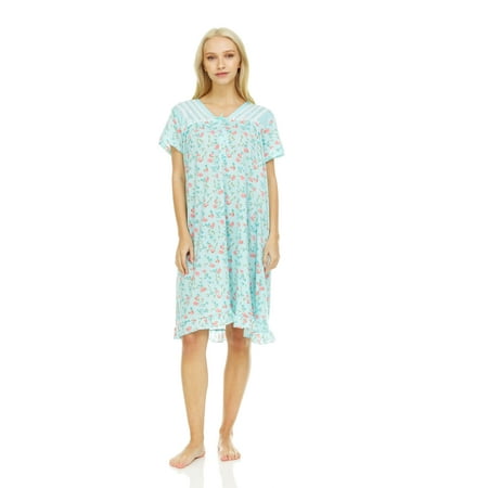 

825 Womens Nightgown Sleepwear Pajamas - Woman Short Sleeve Sleep Dress Nightshirt Green XL