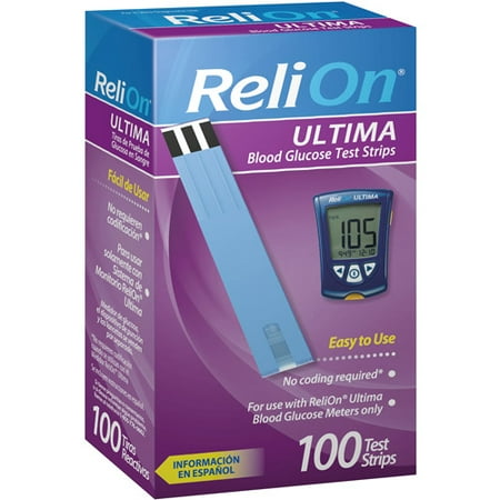 walmart glucose test blood ReliOn Blood Strips, count Test 100 Ultima Glucose