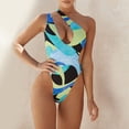 thumbnail image 2 of Traje de baño de una pieza para mujer, un solo hombro, cuello profundo, hermosos patrones, traje de baño de cintura alta, tipo 7 L, 2 of 6