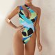 thumbnail image 2 of Traje de baño de una pieza para mujer, un solo hombro, cuello profundo, hermosos patrones, traje de baño de cintura alta tipo 7 M, 2 of 6