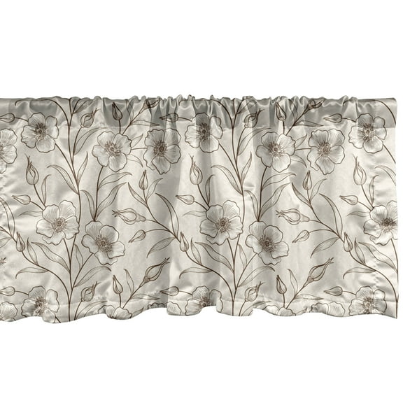 Ambesonne Floral Valance Pack of 2, Buds Flower Petals Branches, 54"X12", Dark Rosewood Pale Tan