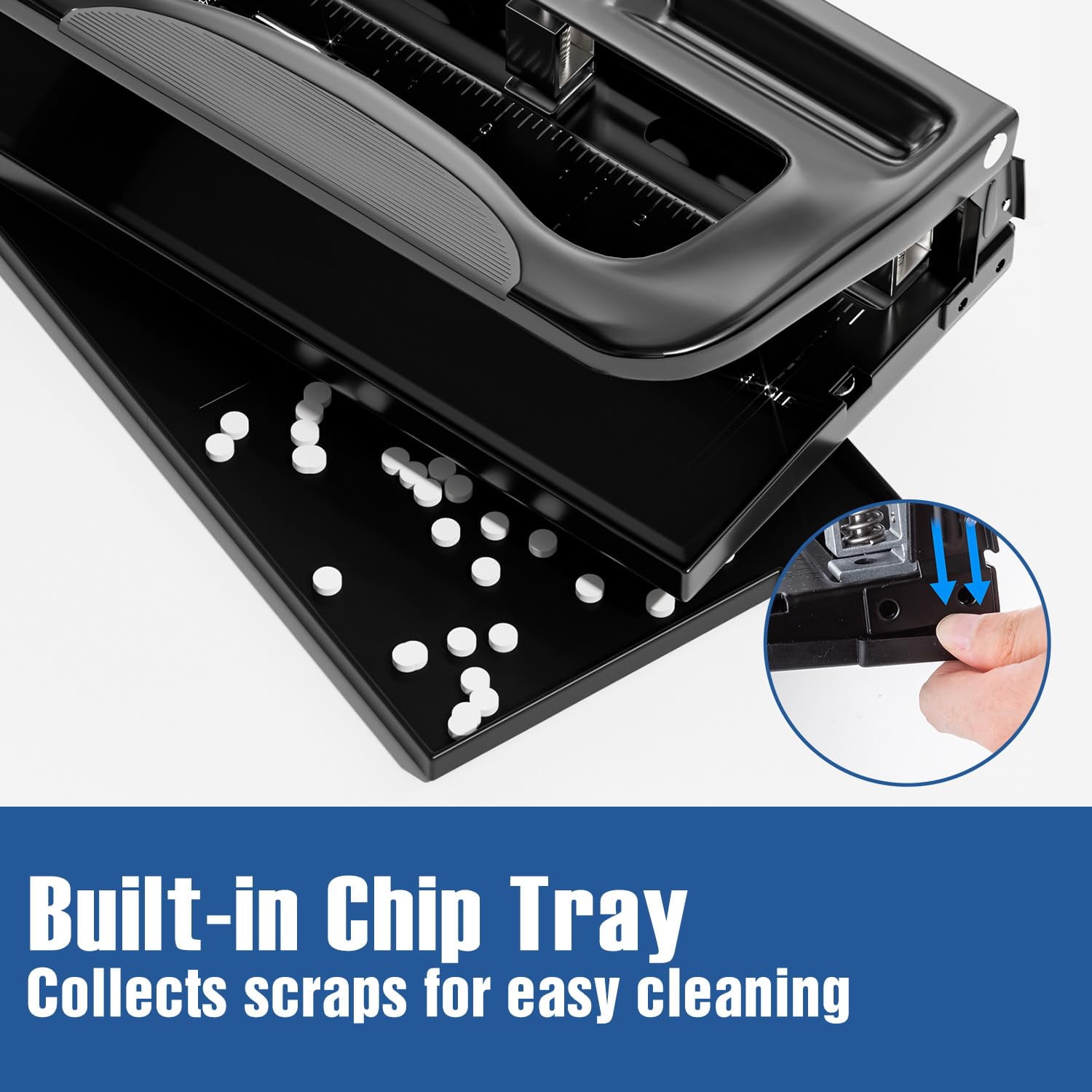 XOOL 3 Hole Punch, Desktop Hole Puncher 2-3 Holes Adjustable 40 Sheet Punch Capacity Metal Heavy Duty Paper Punch Black