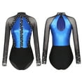 thumbnail image 4 of Aislor Women's Long Sleeve Gymnastics Leotard Shiny Rhinestone Ballet Dancewear Royal Blue S, 4 of 7