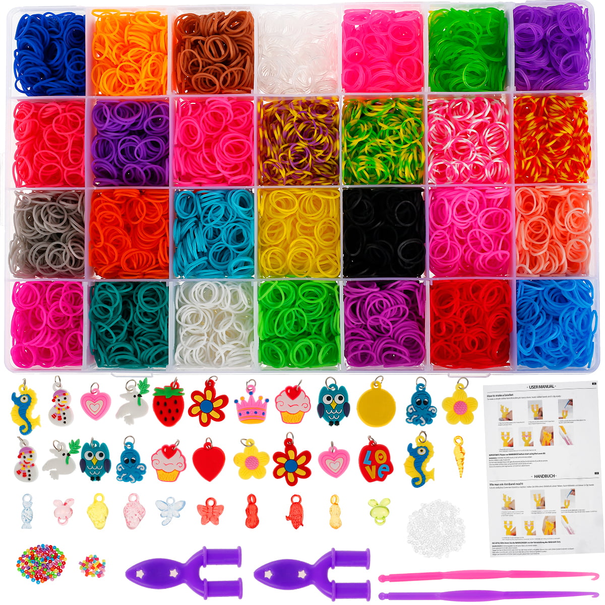 10000Pcs In 28 Loom Kit Rubber Bands Refills Set For Kids Bracelet Loom Craft 