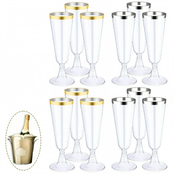 ACDANC 12Pcs Champagne Flutes Plastic 5 oz Heritage-Inspired Look Plastic Wine Cups Disposable Champagne Flutes for Bridal Shower Party Mix1