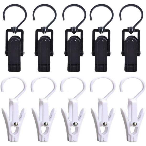 10 Pieces Hanging Laundry Hooks Clip Plastic Swivel Hanging Towel Clips  Strong Clips with Hanger Hook for Wardrobe Boot Hat Curtain Socks Sheets  Beach Towel 