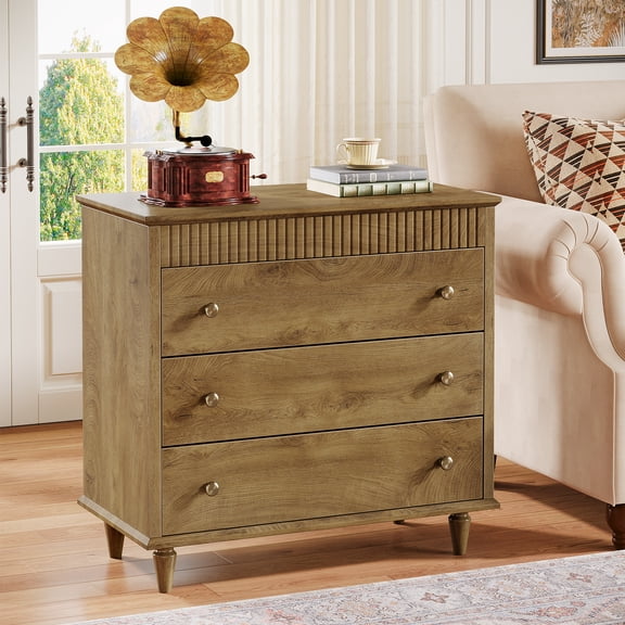 Tribesigns 31.5-Inch Extra Large Nightstand, 3-Drawer Bedside Table with Artistic Legs for Bedroom, Easy Assembly Side Table, Brown