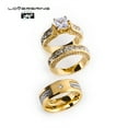 thumbnail image 2 of His and Hers Wedding Ring Sets Couples Rings Yellow Gold Plated Square White Cz Titanium band, 2 of 6