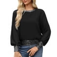 thumbnail image 2 of Jalioing Trendy Long Sleeve Shirts for Women Solid Patchwork Sequin Tops Fashion Long Sleeve Crew Neck Blouse, 2 of 3
