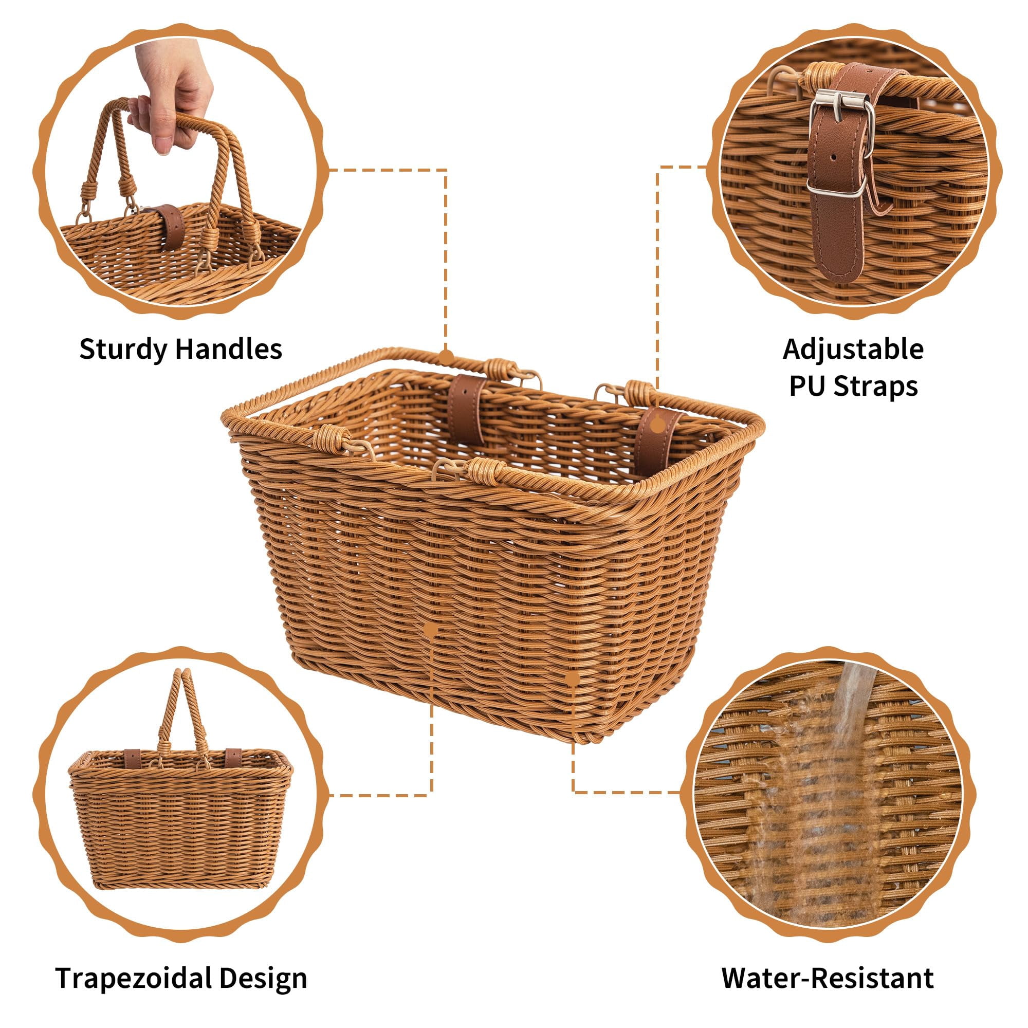 Bike Basket, Front Bicycle Bike Baskets, Small Wicker Bike Basket , Small Wicker Basket for Bike, 1-Pack