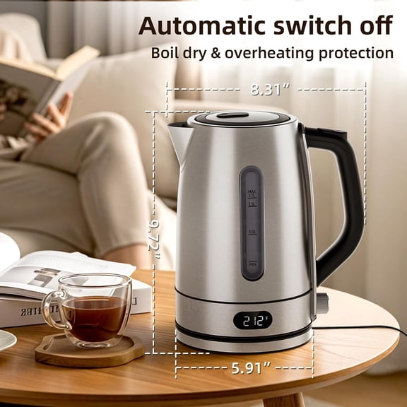 Electric Kettle with Precise Temp Control 1.7L Stainless Steel Fast Boil Auto Shut Off for Coffee Tea Baby Milk Silver