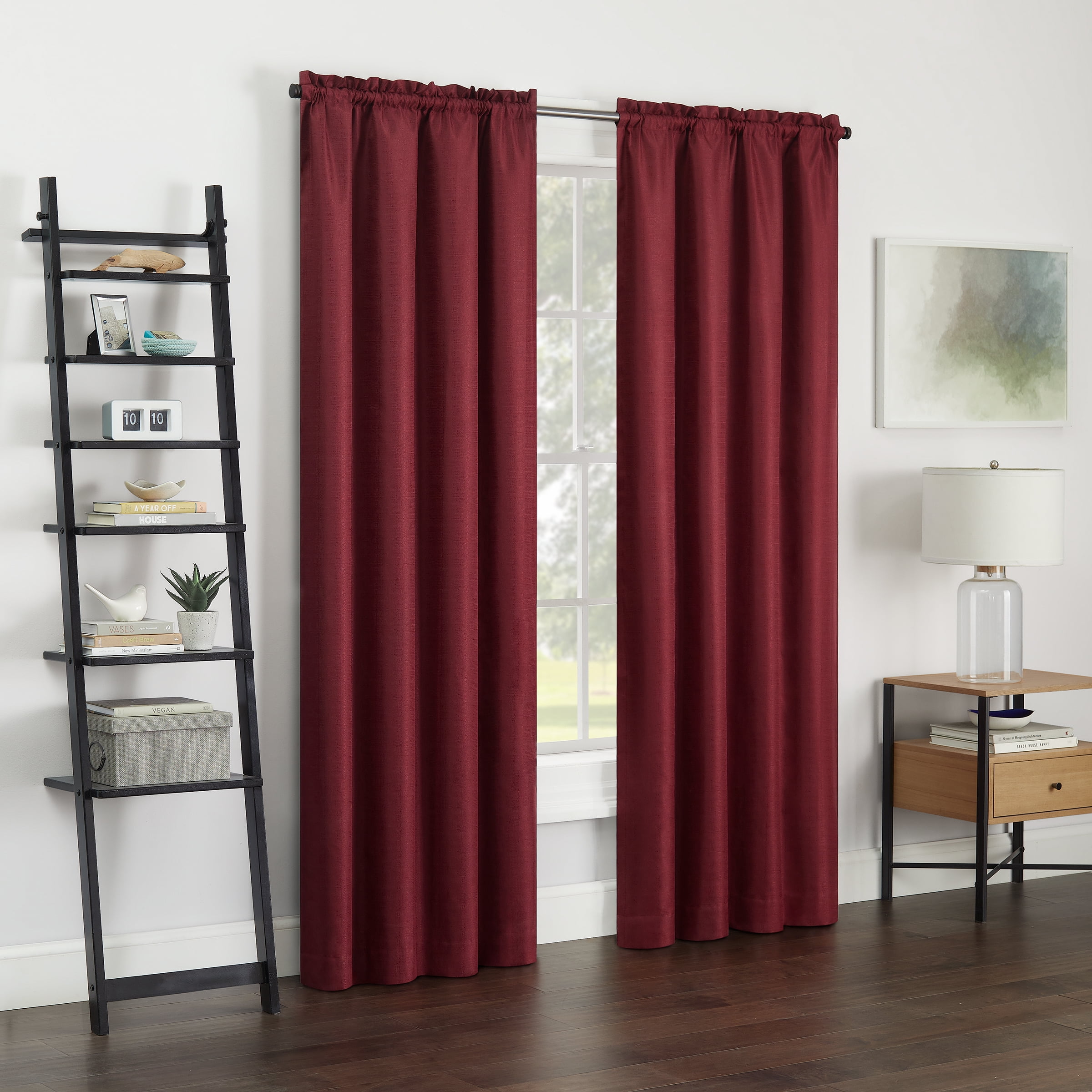 Eclipse Samara Solid Blackout Curtains, Single Curtain Panel, 63 Inch Long Blackout Curtains, 42" W x 63" L, Oxblood