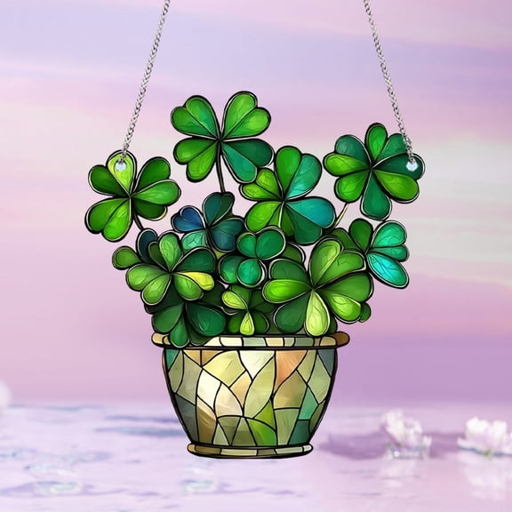 St Patricks Day Shamrocks Hanging Decorations, Shamrock Acrylic Hanging Ornaments Irish Wreath Decor for Happy St Patrick's Day Irish Party Wall Home Decorations