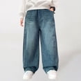 thumbnail image 4 of CPNG Boys Fashion Baggy Jeans Teen Boys Straight Wide Leg Elastic High Waist Casual Loose Denim Trousers Streetwear(Blue,12-13 Years), 4 of 8