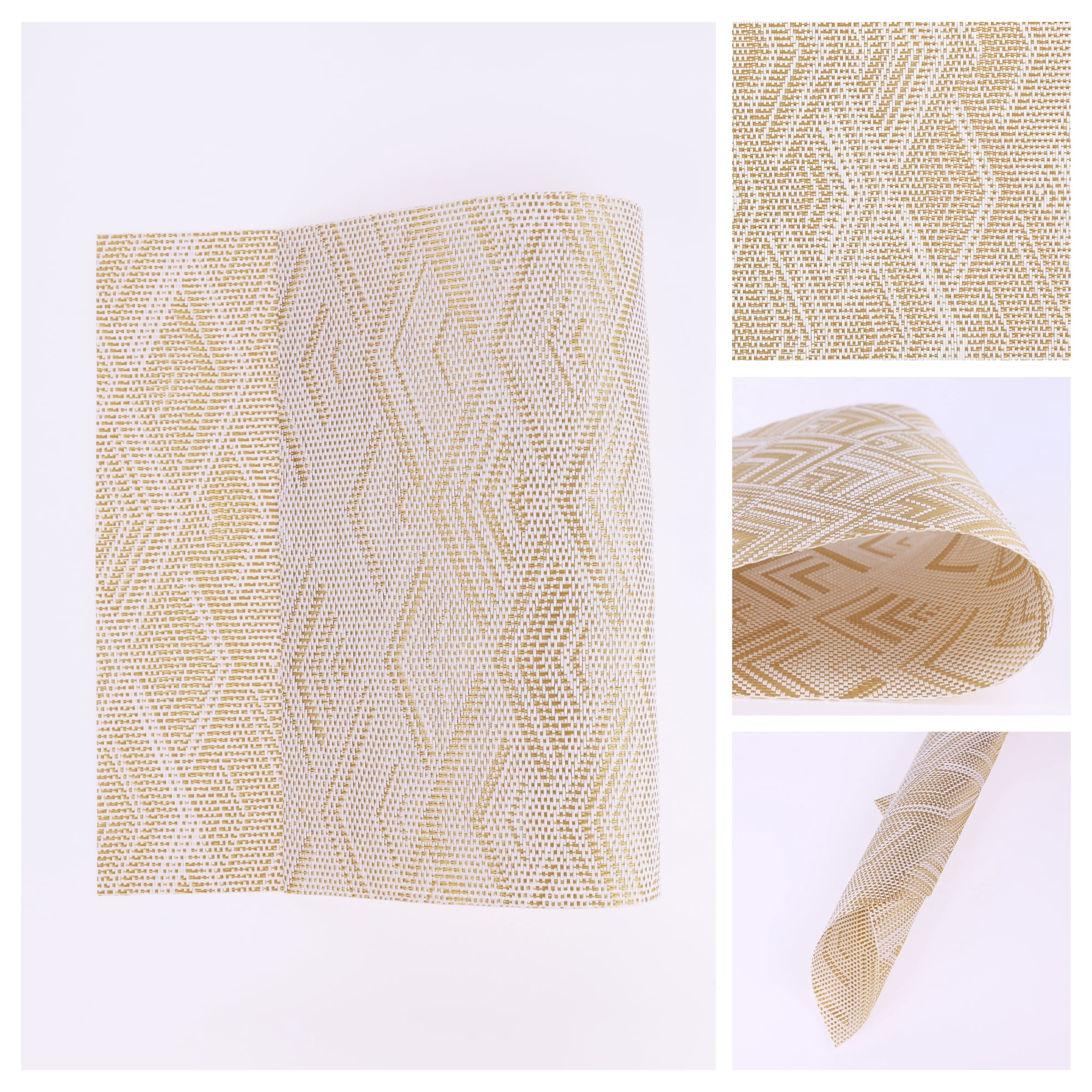 Unique Bargains Set of 8 Placemats for Dining Table Wipeable Table Mat Gold 18x12Inch