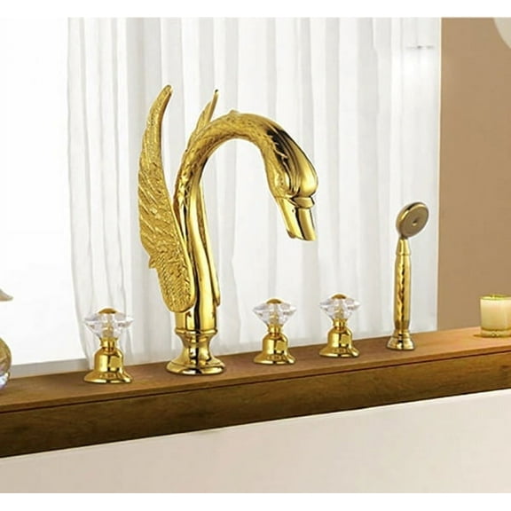 Juno Crystal Handle Swan Waterfall Gold Bathtub Faucet
