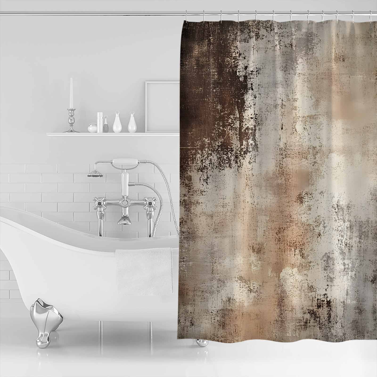 Vintage Brown Shower Curtains for Bathroom Waterproof Fabric Bath Curtains Decor Bath Tub Curtain Modern Abstract Art Beige Decorative Shower Curtain Sets with 12 Hooks, 72x72 Inch