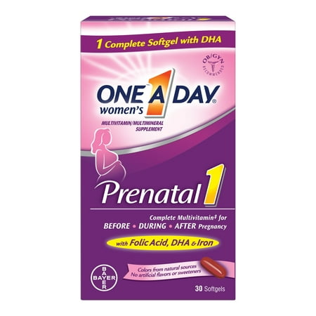 One A Day Women's Prenatal 1 Multivitamin, Supplement for Before, During, and Post Pregnancy, including Vitamins A, C, D, E, B6, B12, and Omega-3 DHA, 30