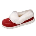 thumbnail image 4 of Women's Cozy Furry Slip on Boots Winter Warm Plush Lined Walking Loafers Suede Warm Cozy Flat Mules Shoes Red Size 6.5, 4 of 4
