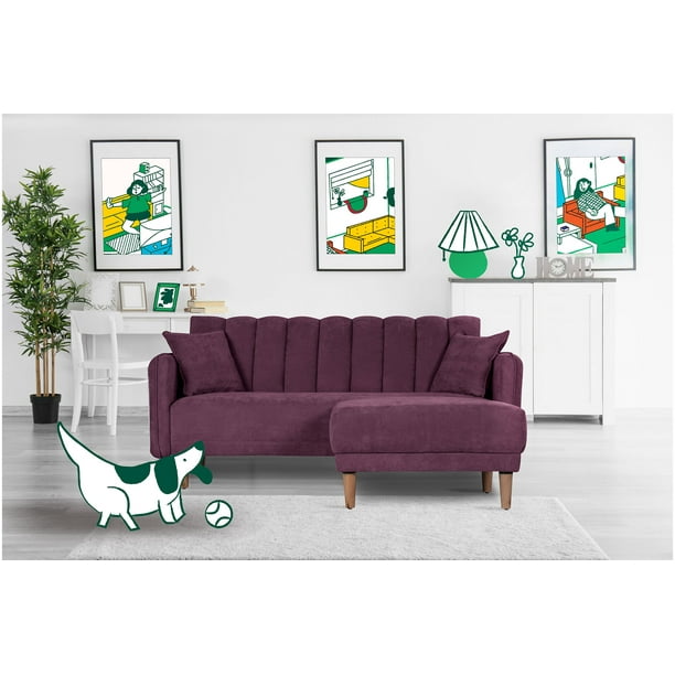 Sala Modular Sofá Cama Reversible De Lino Morado Modelo Avocata