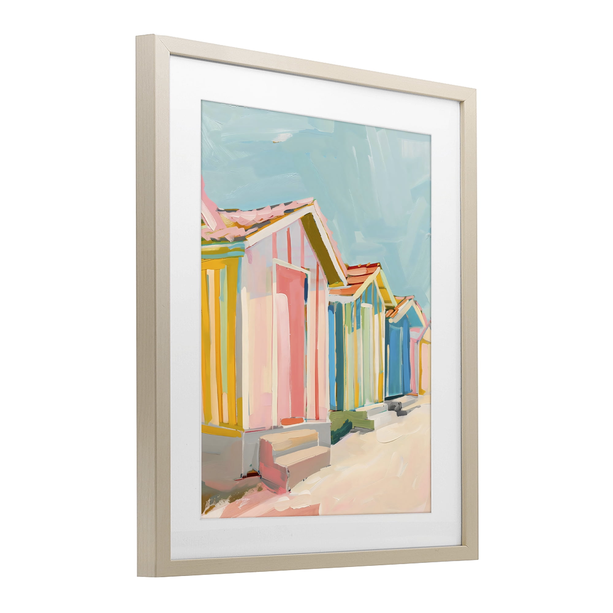 Stupell Industries Striped Beach Bungalows Birch Framed Print Under Glass, design by The Prints Vibe