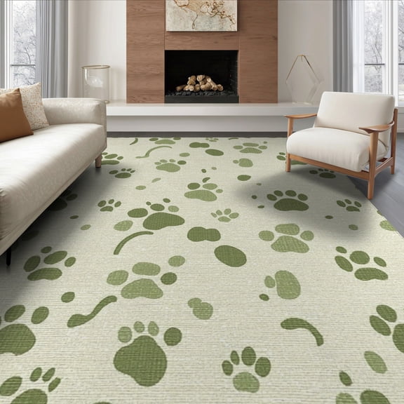 ODIKA 8'x10' Washable Area Rug Durable, Non-Slip Print Scattered Footprint Patterned Tossed Bone Motif Border for Living Room, Under Sectional, Family
