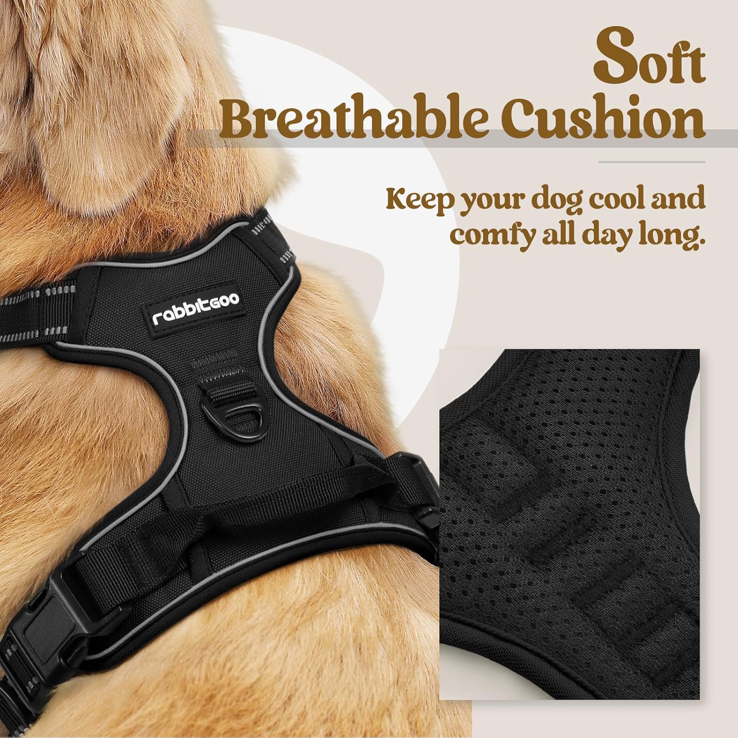 Rabbitgoo No Pull Dog Harness, Black, Large photo 6
