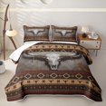 thumbnail image 2 of jejeloiu Red Aztec Bull Skull Western Bed Spread Queen Kids,Rustic Farm Print Queen Coverlet Set,3-Piece, 2 of 7