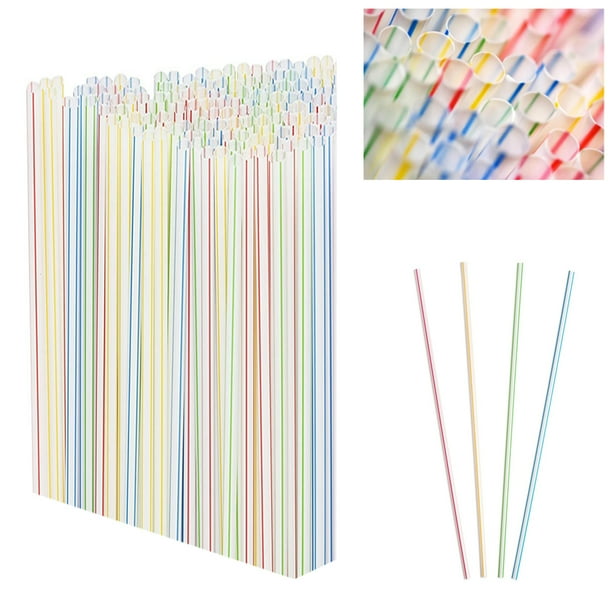 300PC Plastic Straight Straws Disposable Assorted Colors Striped 9
