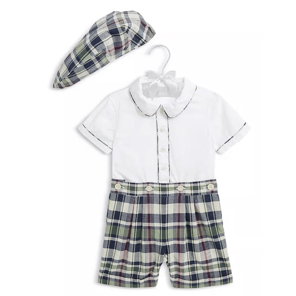Boys' Cotton Shirt, Madras Short & Cap Set - Baby