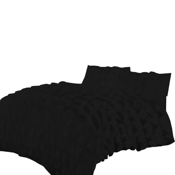 BedDecor 600 TC 3Pcs Ruffel Pattern (Black, Twin/Twin Xl) 100% Egyptian Cotton Base Duvet Set