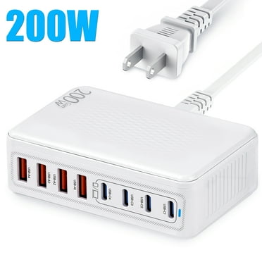 Fast Charger USB C Charger Block , 200W GaN 6 Port Type C Charging Station Hub, Wall Charger Power Strip Adapter Plug for iPhone 16/15/14,Steam Deck,MacBook Pro/Air,iPad Pro