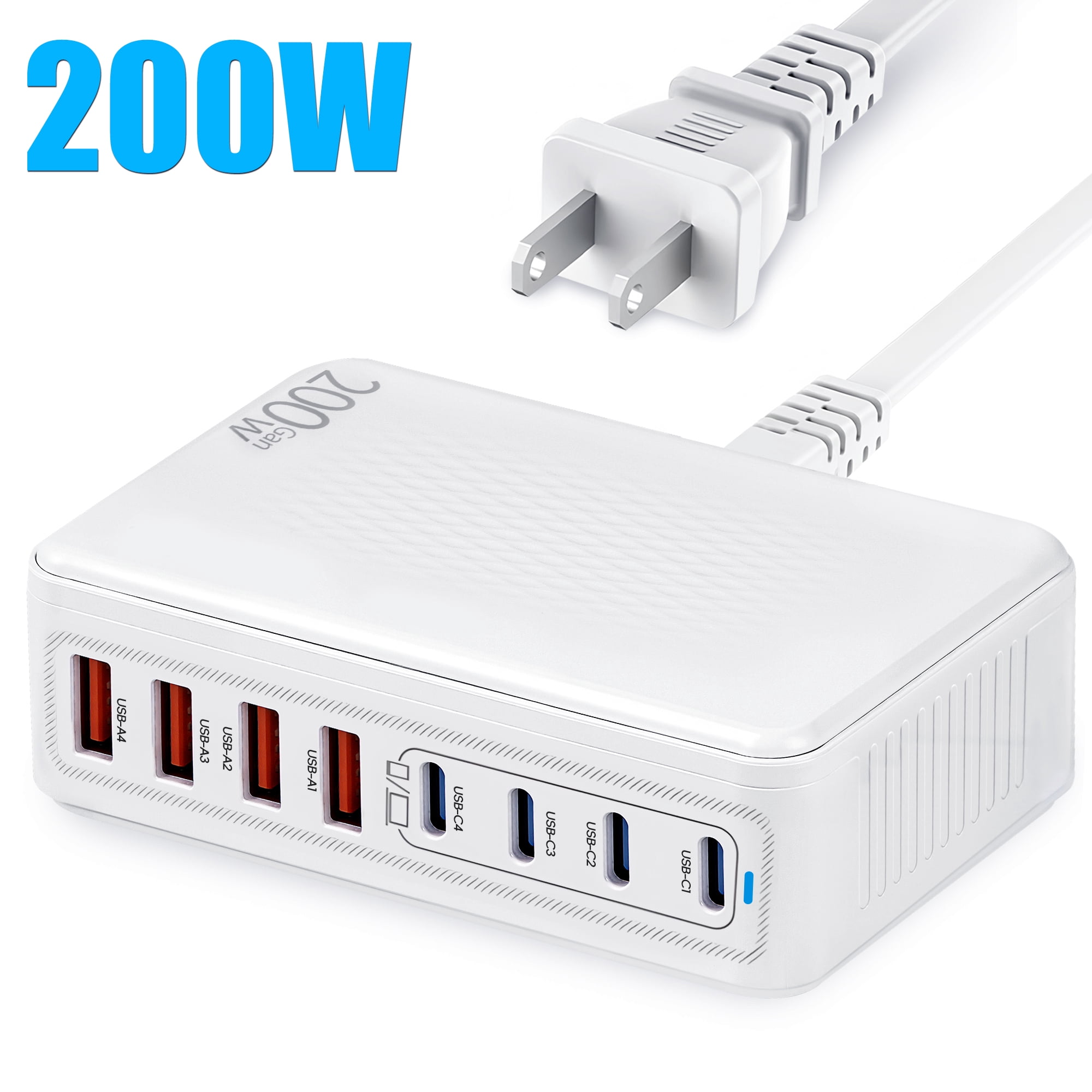 Fast Charger USB C Charger Block , 200W GaN 6 Port Type C Charging Station Hub, Wall Charger Power Strip Adapter Plug for iPhone 16/15/14,Steam Deck,MacBook Pro/Air,iPad Pro