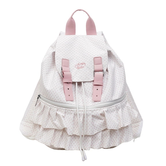 Drawstring Backpack, Polka Dot Print School Backpack, Portable Travel Daypack for College Shopping (White)