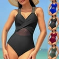 thumbnail image 1 of Sentmoon Women Swimsuit Spaghetti Strap Plus Size Bikini Women Women Summer Bikini Solid Color Mesh Patchwork Hollowed Out Swimsuit Trendy for Tummy Control & Full Coverage Green L, 1 of 6