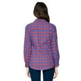thumbnail image 3 of BodiLover, Women's, Warm Flannel Long Roll Up Sleeve Button Up Plaid Shirt, Blue Red, XL, 3 of 3