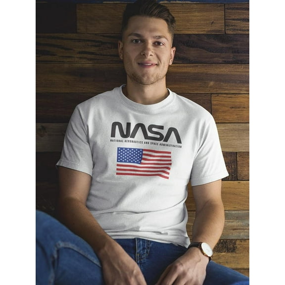 NASA Mens Graphic Tee - Aeronautics and Space Administration US Flag - Regular Fit 100% Cotton