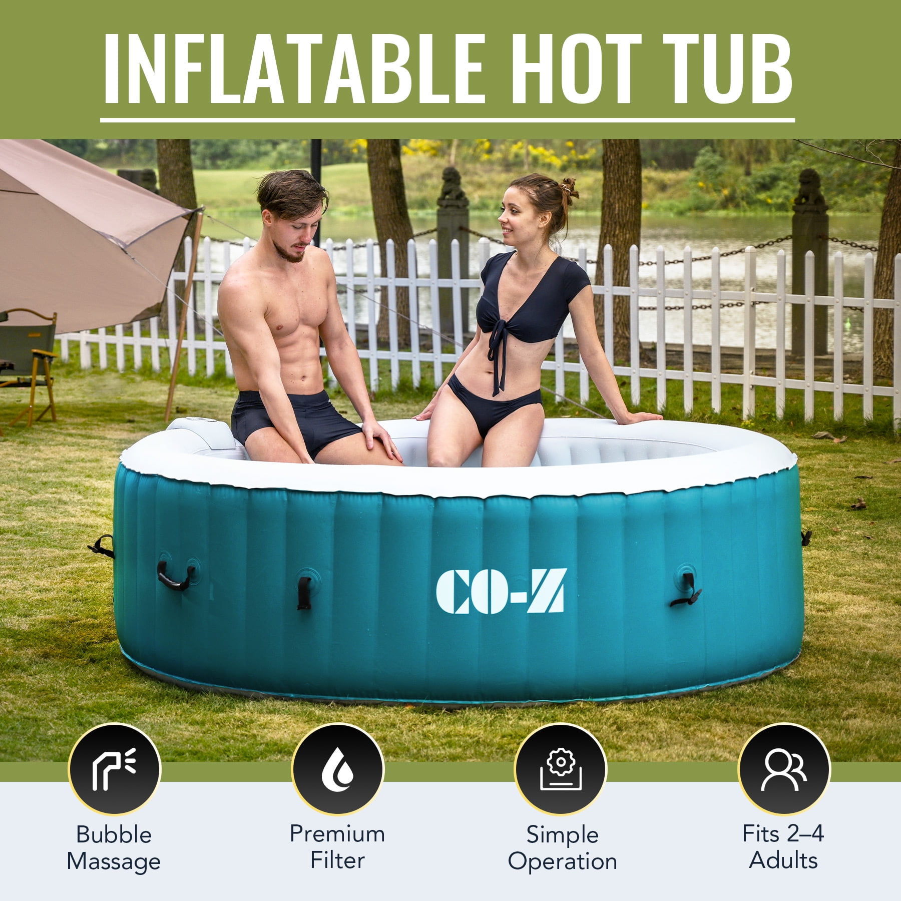 CO-Z 4 Person 6ft Hot Tub Pool with Massage Jets and All Accessories Teal - Walmart.com