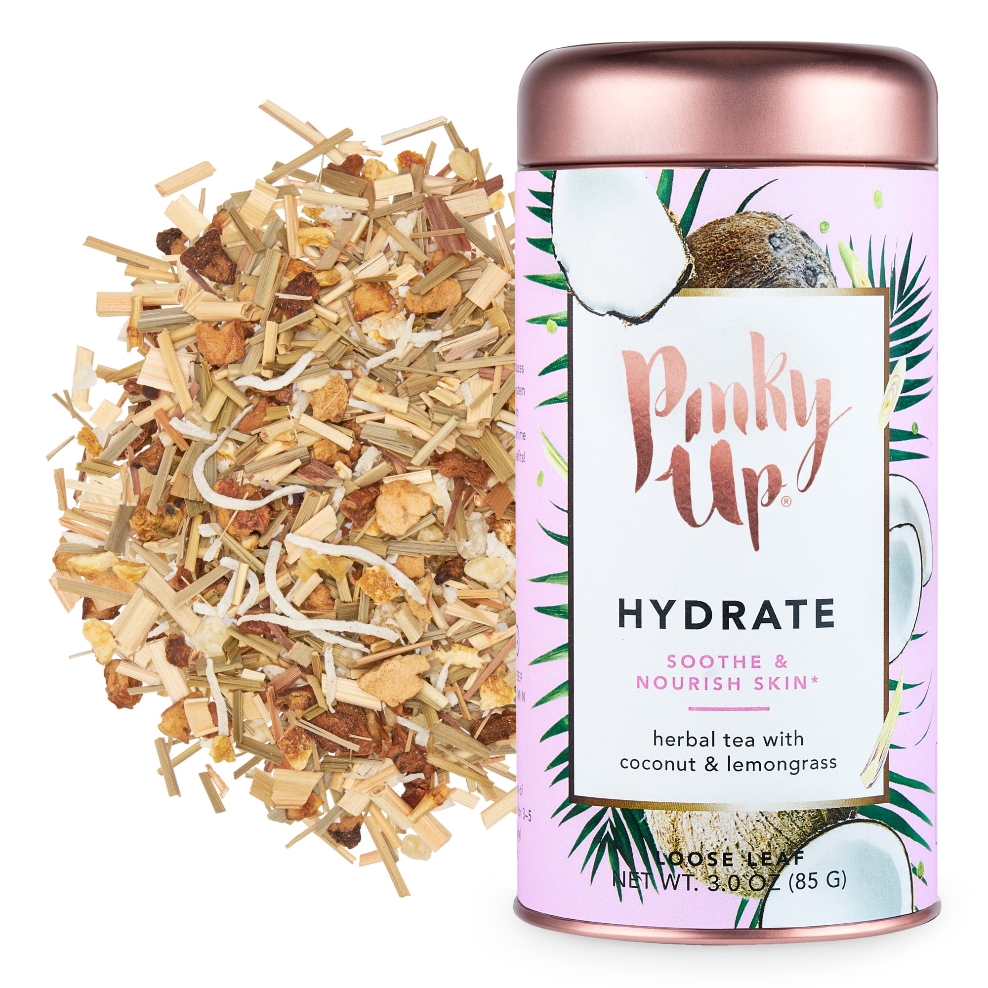 Pinky Up Hydrate Loose Leaf Wellness Tea | Antioxidant Boost Herbal Tea Blend, Caffeine Free, Naturally Low Calorie & Gluten Free | 3.0 Ounce Tin, 25 Servings