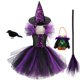 thumbnail image 1 of Disfraz de bruja de Halloween para niñas, traje de Carnaval para niños, vestido de bruja infantil, conjunto de ropa de fantasía, bolsa y sombrero, 1 of 4