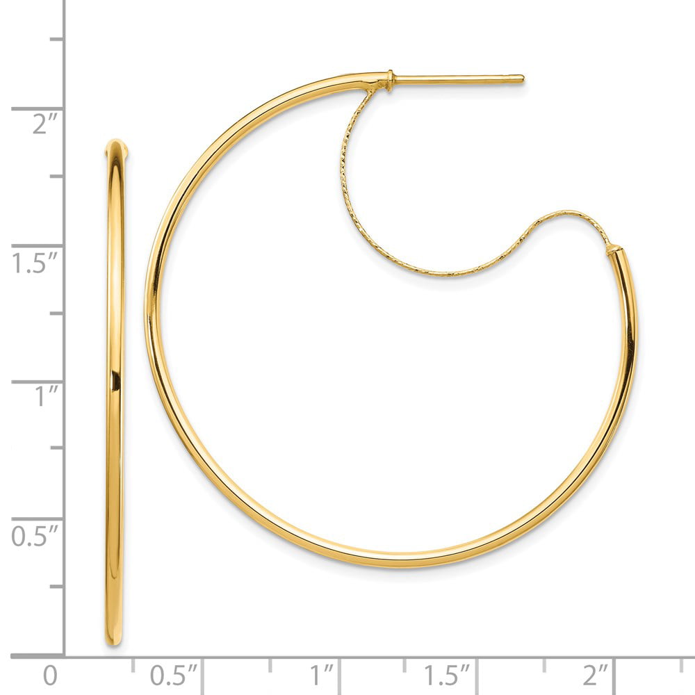 Womens 1.0mm Solid 14K White Gold Diamond Cut Hoop Earrings